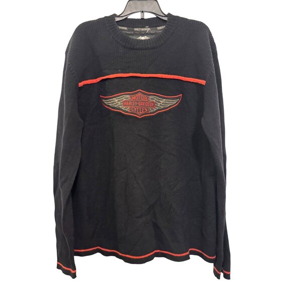Harley-Davidson Wool Blend Men’s Sweater Medium Black & Red Stripes Vintage - Picture 1 of 5